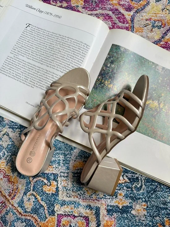 Metallic Block Heel Sandals - Picture 12 of 16